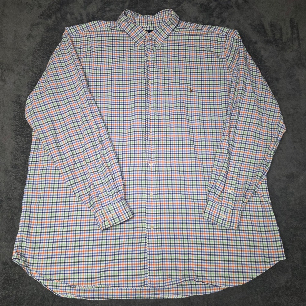 Ralph Lauren Button Down Mens 3XLT Check Blue Orange Green